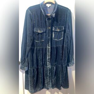 Umgee Blue Velvet Long Sleeve Dress